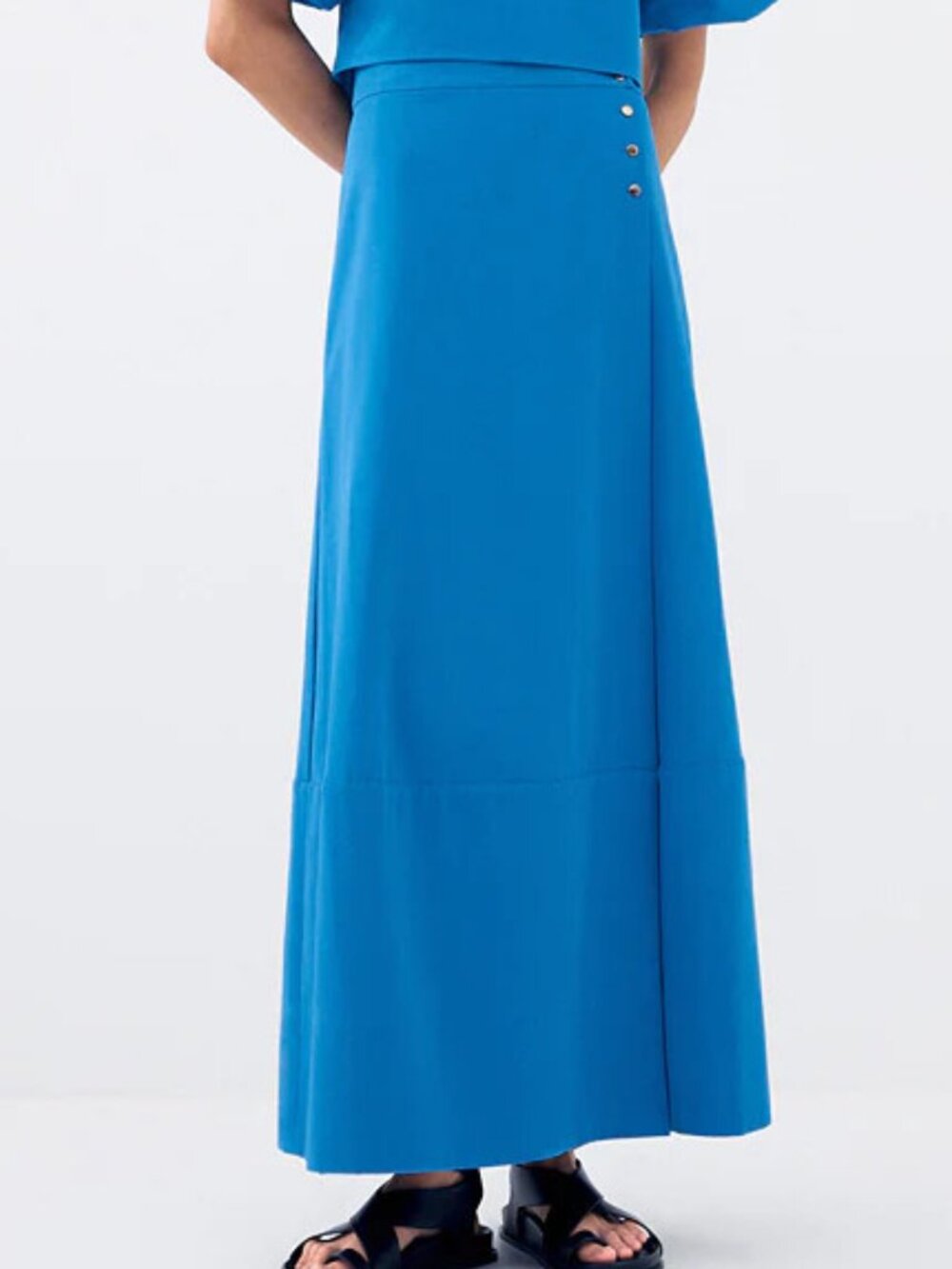 Women’s Blue Maxi Skirt with Side Button Detail